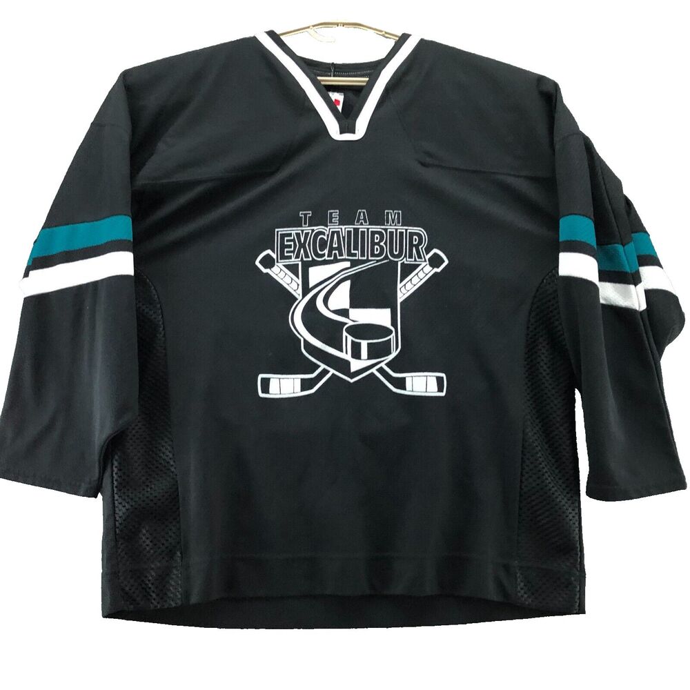 Team Excalibur Hockey Jersey Mens Large Black Team Issue # 17 Needle VINTAGE